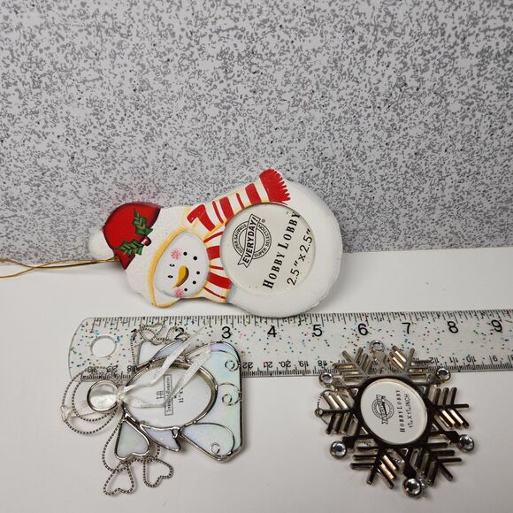 Picture Frames Christmas Ornaments 3 Hanging Angel Snowflake Snowman - Picture 6 of 6